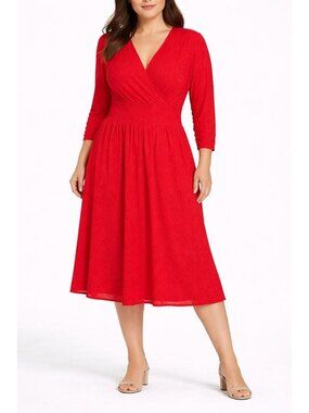 Vintage Red R.E.O. Originals Long Sleeve Button-Back Dress With Embossed Pattern